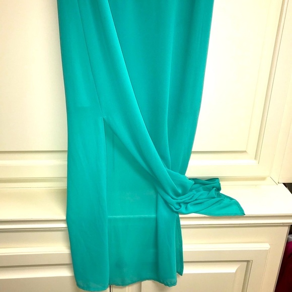 ALTAR’D STATE Maxi Silk Dress Jade Green White Color Block Lined Size Large - Picture 4 of 13